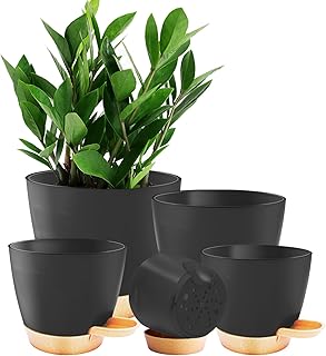 5-Pack Plant Pots with Drainage 7/6.5/6/5.5/5 Inch, Self Watering Pots f...