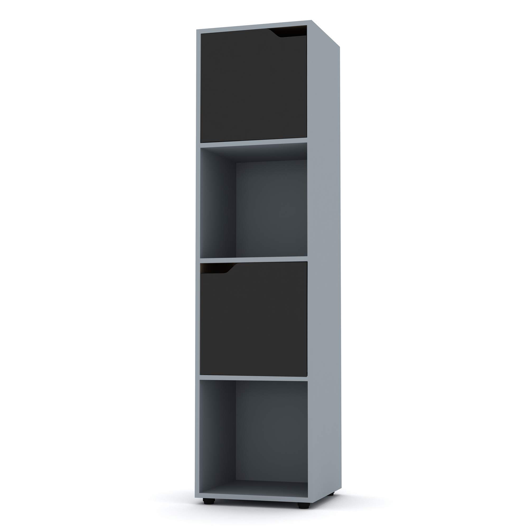 URBNLIVING Wooden Cubed Bookcase With Doors (4 Cube, Grey Bookcase And Black Door)