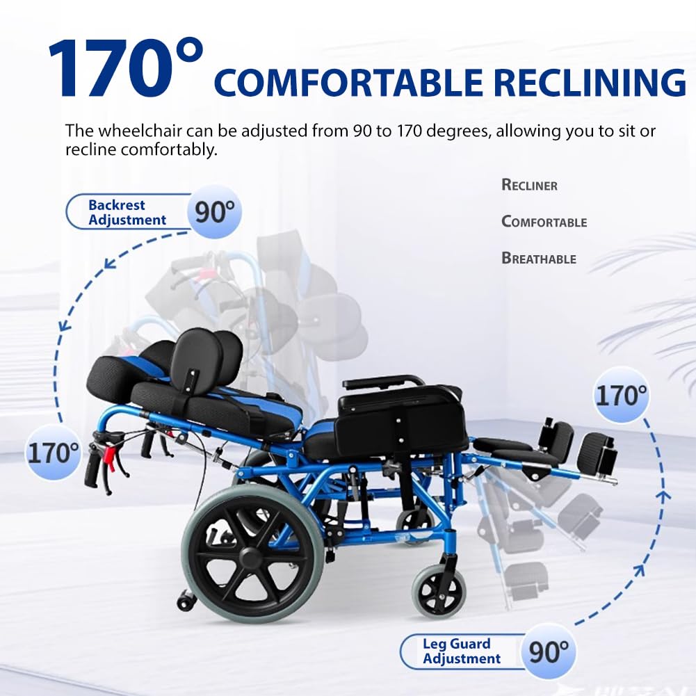 Sedia A Rotelle Mobile Per Paralisi Cerebrale,Sedia A Rotelle Da Trasporto Completamente Reclinabile in Lega Alluminio Medicale,Carrello Di Guida Ergonomico,Child+awning