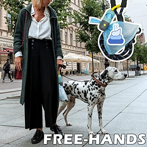 SHAOUMAN Dog Poop Bags Holder with LED Flashlight and Leash Clasp Pet Waste Bags Dispenser with 15 Poo Trash Bags Fastener and Elastic Rope for Used Bags (LR44 Battery, 1 Dispenser 1 Roll)