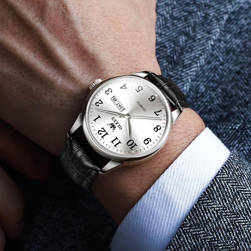Image of OLEVS Men Watches Dress Waterproof Leather Band Classic Large Face Luxury Watches for Men Casual Fashioned Nice Analog Watch Men Day Date Easy Reader Quartz Original Business Adjustable Watches Men