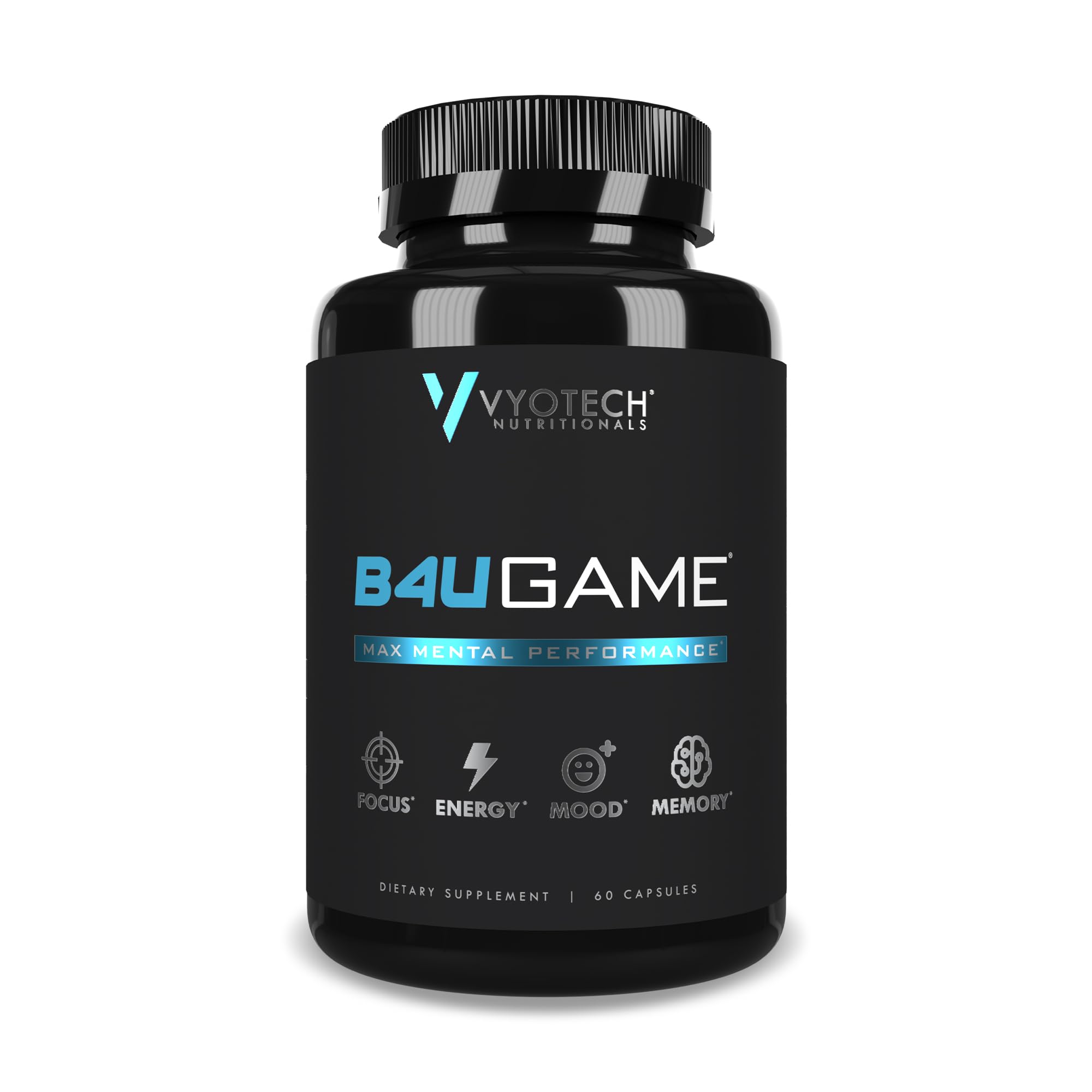 B4UGAME Brain Booster Supplement | Max Mental Performance | Nootropic for Focus, Clarity, Memory, Mood, Energy & Concentration | DMAE, L-Tyrosine, Alpha-GPC, S7® Blend | 3rd Party Tested | 60 Capsules