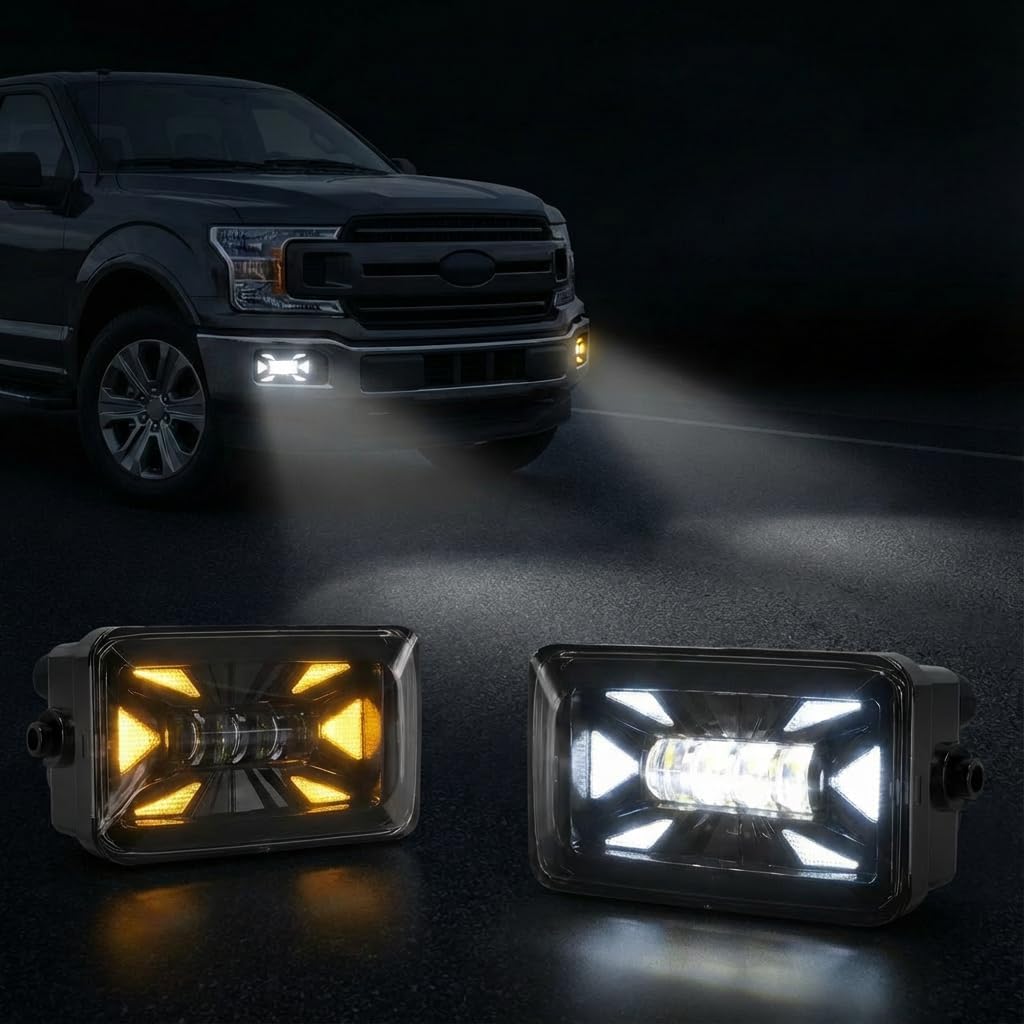 LED Fog Lights with DRL for 2015–2020 Ford F-150,White Daytime Running Light & Amber Turn Signal, Front Fog Lamp Assembly,Clear Lens, Waterproof,Include DRL Wiring Harness