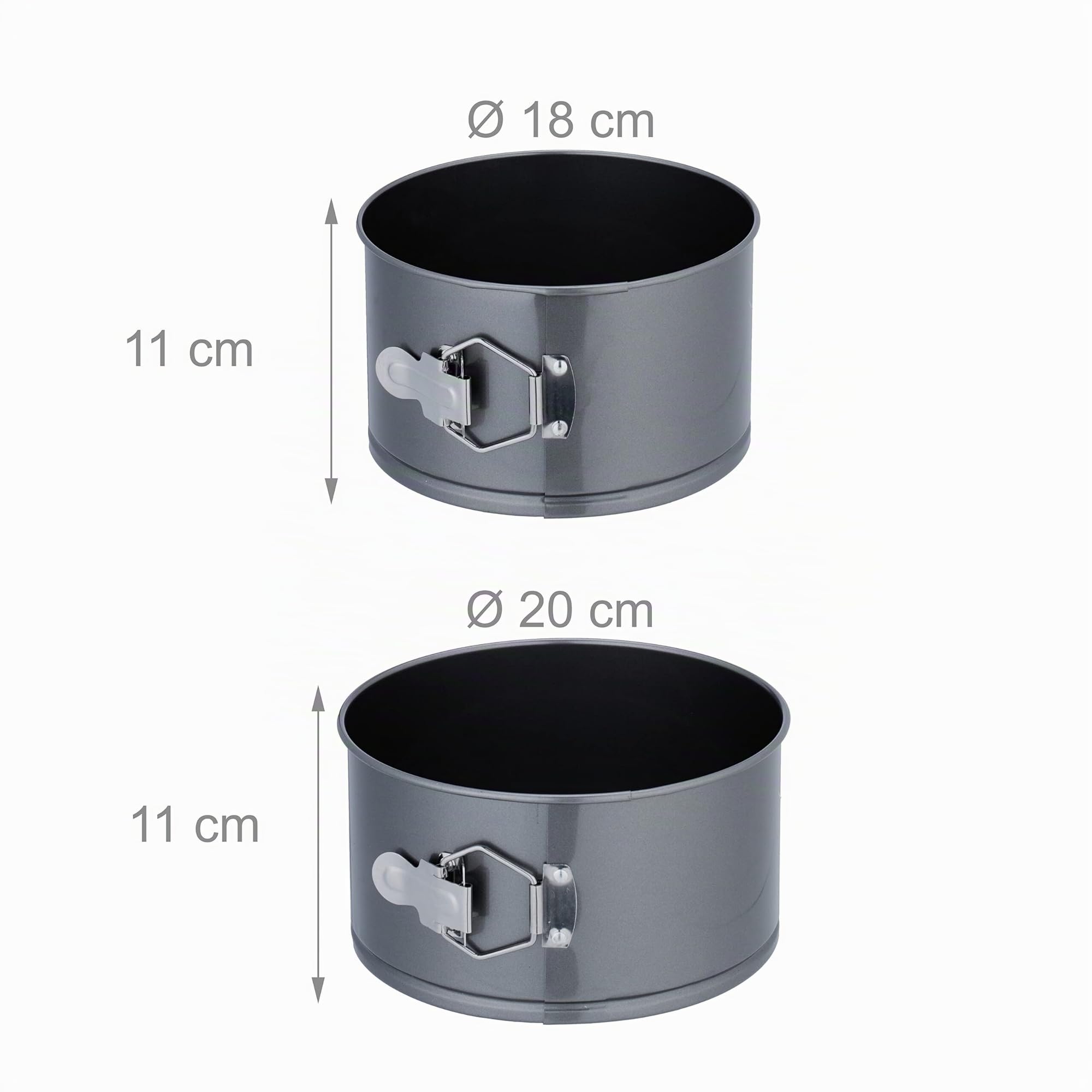Relaxdays Lot de 5 moules à charnière, 12/14/16/18/20 cm de diamètre, Acier, antiadhésifs, Plats Ronds, Anthracite