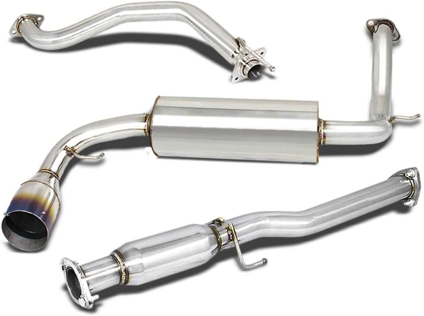 Auto Dynasty 4 Inches Round Muffler Tip Catback Exhaust System Compatible with 1988-1991 Honda CRX Hatchback, Stainless Steel