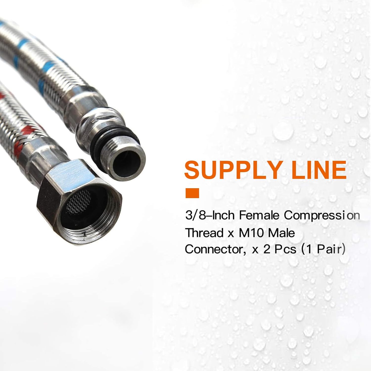 Flexible Connector Braided Stainless Steel Bathroom Faucet Supply Lines Bathroom Kitchen Faucet Hose 32" Length 3/8-Inch Female Compression Thread x M10 Male Connector x 2 Pcs (1 Pair)
