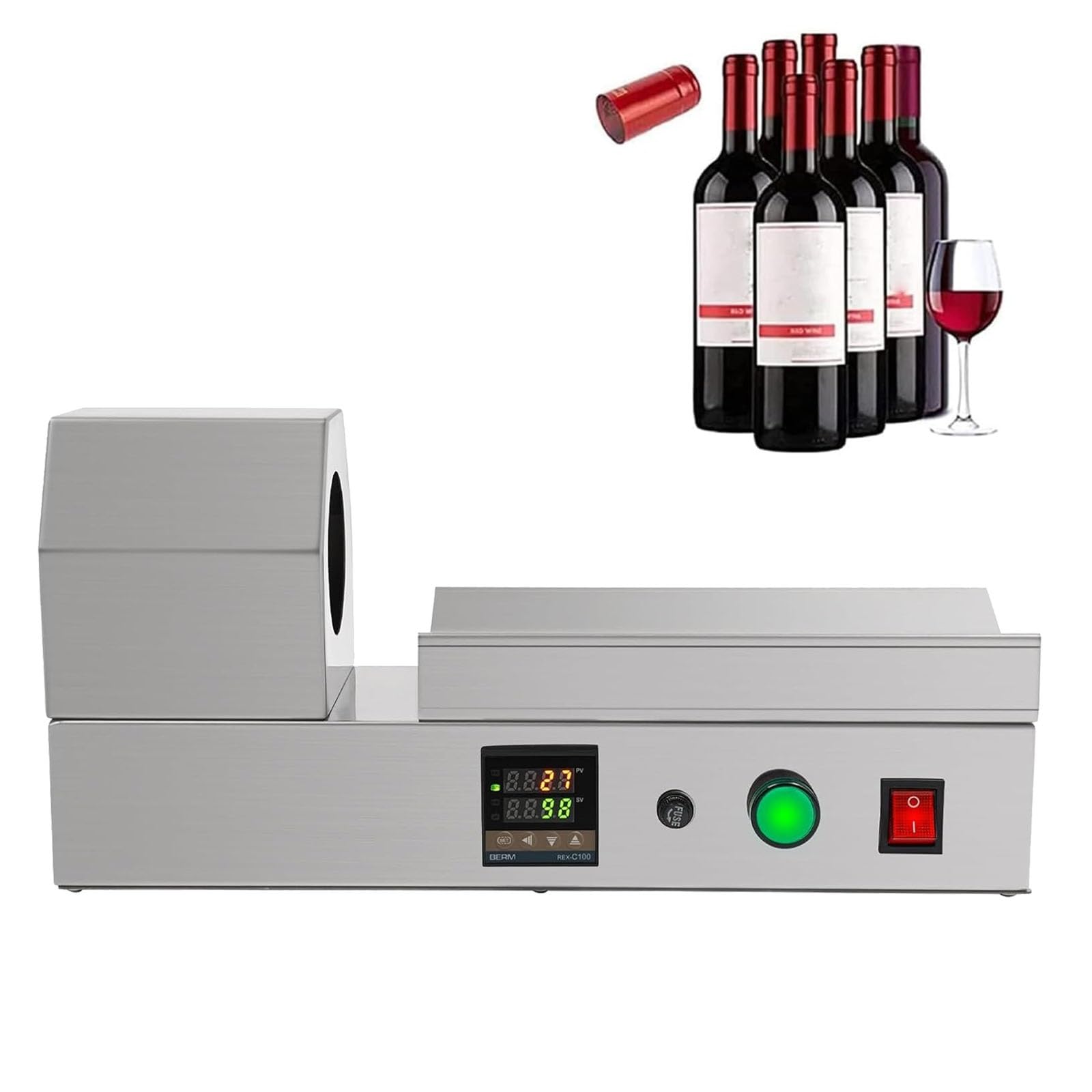 Máquina eléctrica de Encogimiento de cápsulas de PVC, cápsulas de PP para Tapones de Botellas de Vino hasta 2,76 Pulgadas de diámetro, Rango de Temperatura Ajustable 32-752℉