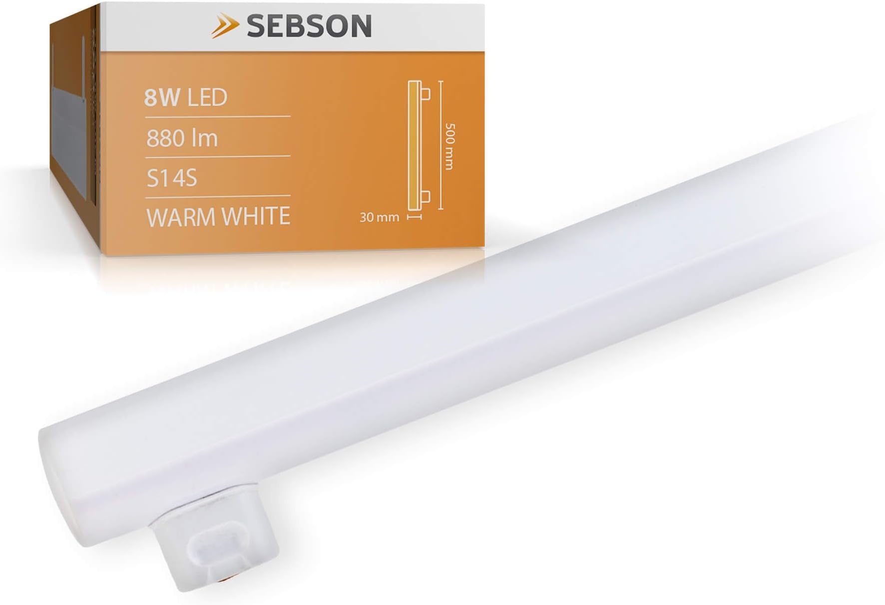 SEBSON S14S LED Light Bulb 8W Warm White 3000K 50cm Length - 60W Replacement for Light Bulb, 880lm, 150º Beam Angle, not dimmable - Tube Lamp ø30 x 500mm