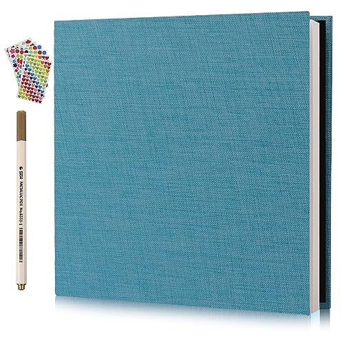 RECUTMS Large Photo Album Scrapbook Self Adhesive Double Sided Linen Scrapbooking,40 Pages,33.5 x 32cm DIY Adhesive Photo Album Accessories Kit for Anniversary,Wedding,Family Memory Book(Sky Blue)