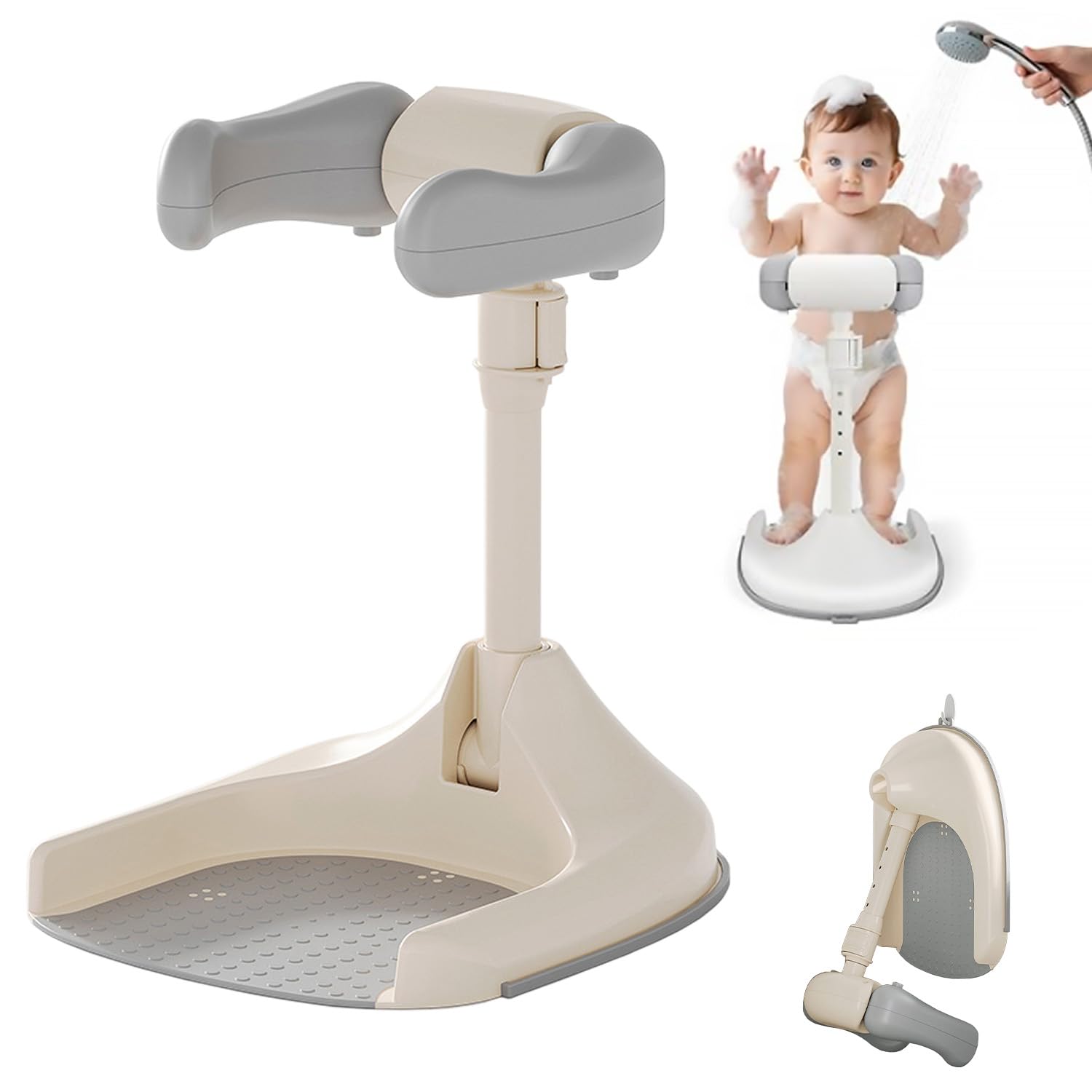 Baby Dusche Ständer, Einstellbarer Kleinkind Shower Stand Support mit AntiRutsch-Basis, Baby Badewanne Stehende für das Lauftraining, ideale Babyparty für 12–36 Monate