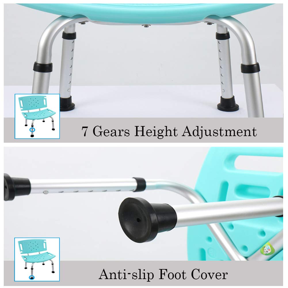 Silla de Ducha de Aluminio Regulable en Altura,Médico Taburete de Ducha Antideslizante con Respaldo y Reposabrazos,Brindar Asistencia para Ancianos y Discapacitados