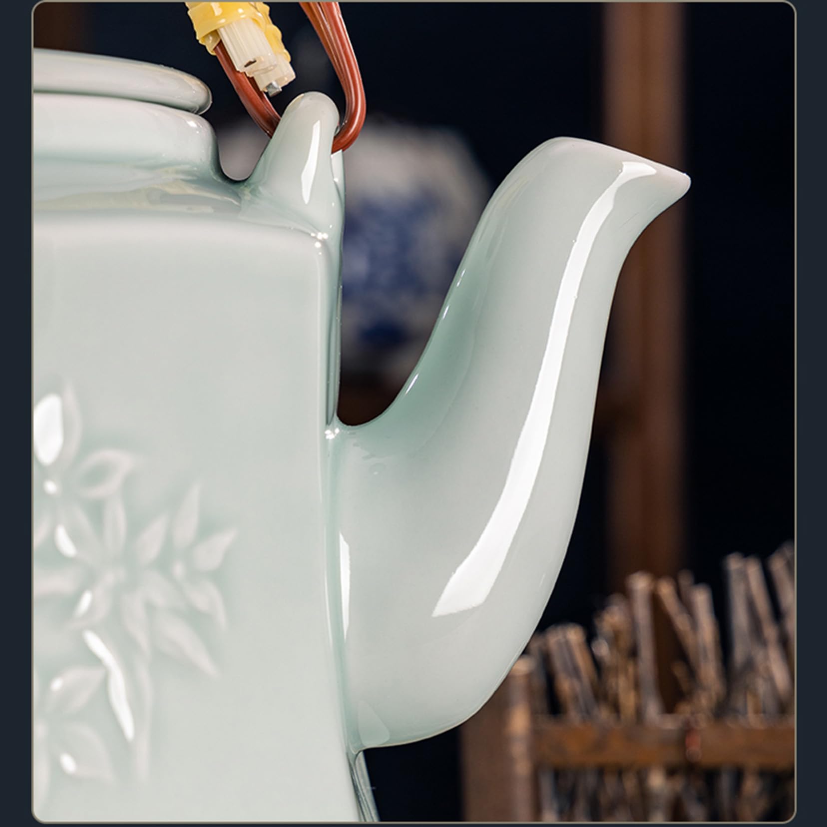 Chiński relief Celadon Kung Fu zestaw do parzenia herbaty, ceramiczny dzbanek do herbaty 2 l/3 l, do gotowania herbaty Kung Fu, gorącej wody, tradycyjny domek wiejski, Teapot, herbata, Mak, cyjan, 3 l