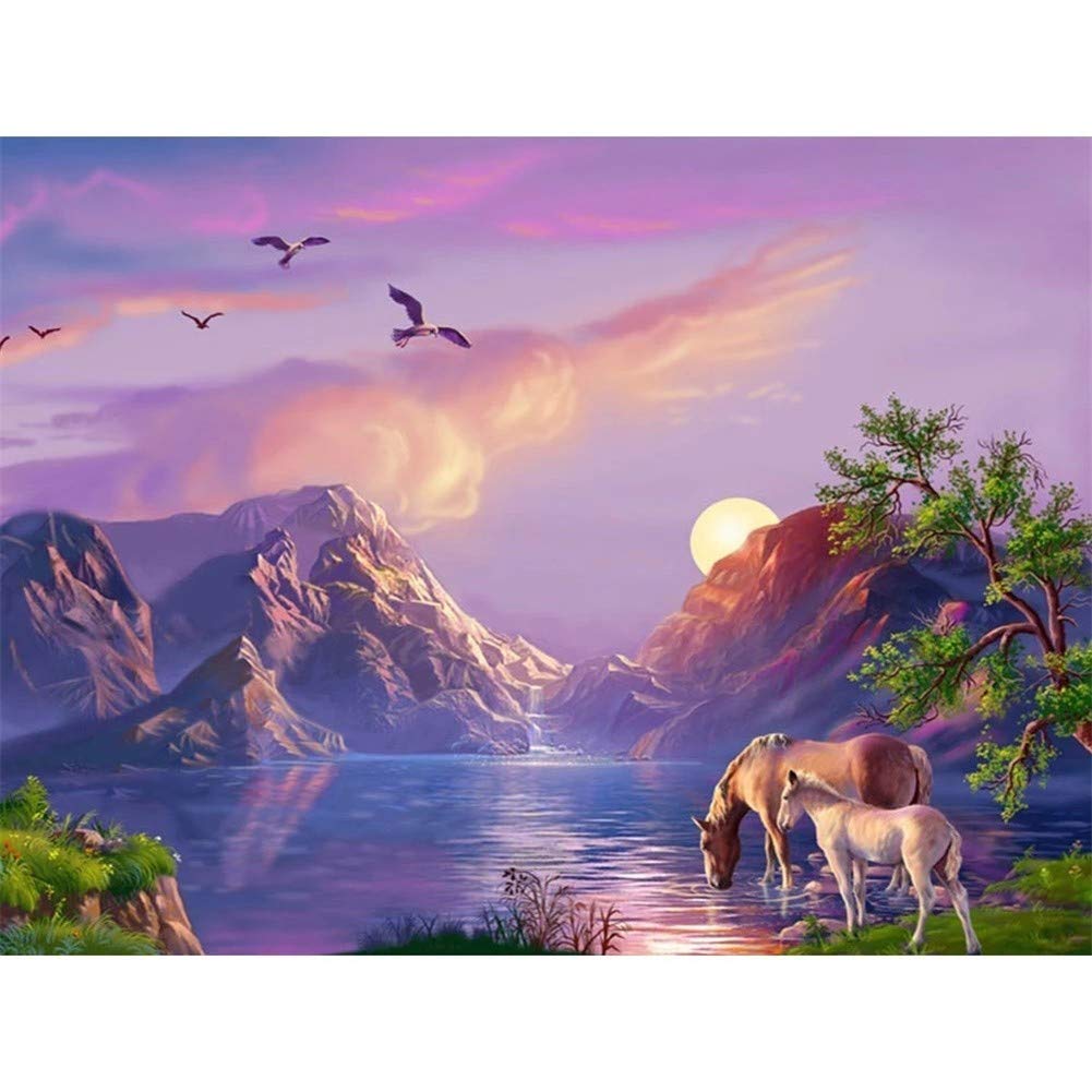 Broderie diamant cheval sauvage sur la plage pour sublimer le mur de votre chambre