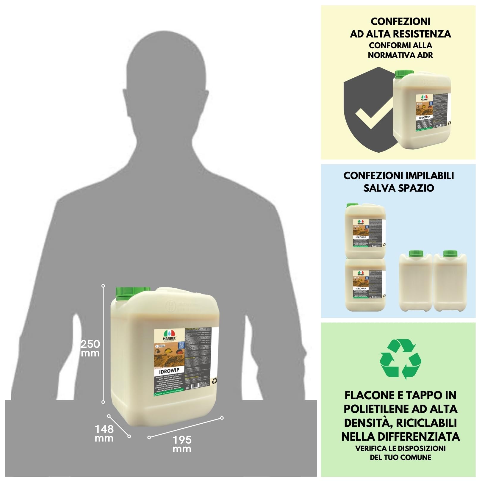 MARBEC IDROWIP 5LT Protettivo idrorepellente per materiali lapidei assorbenti: cotto, pietra, intonaci e agglomerati cementizi