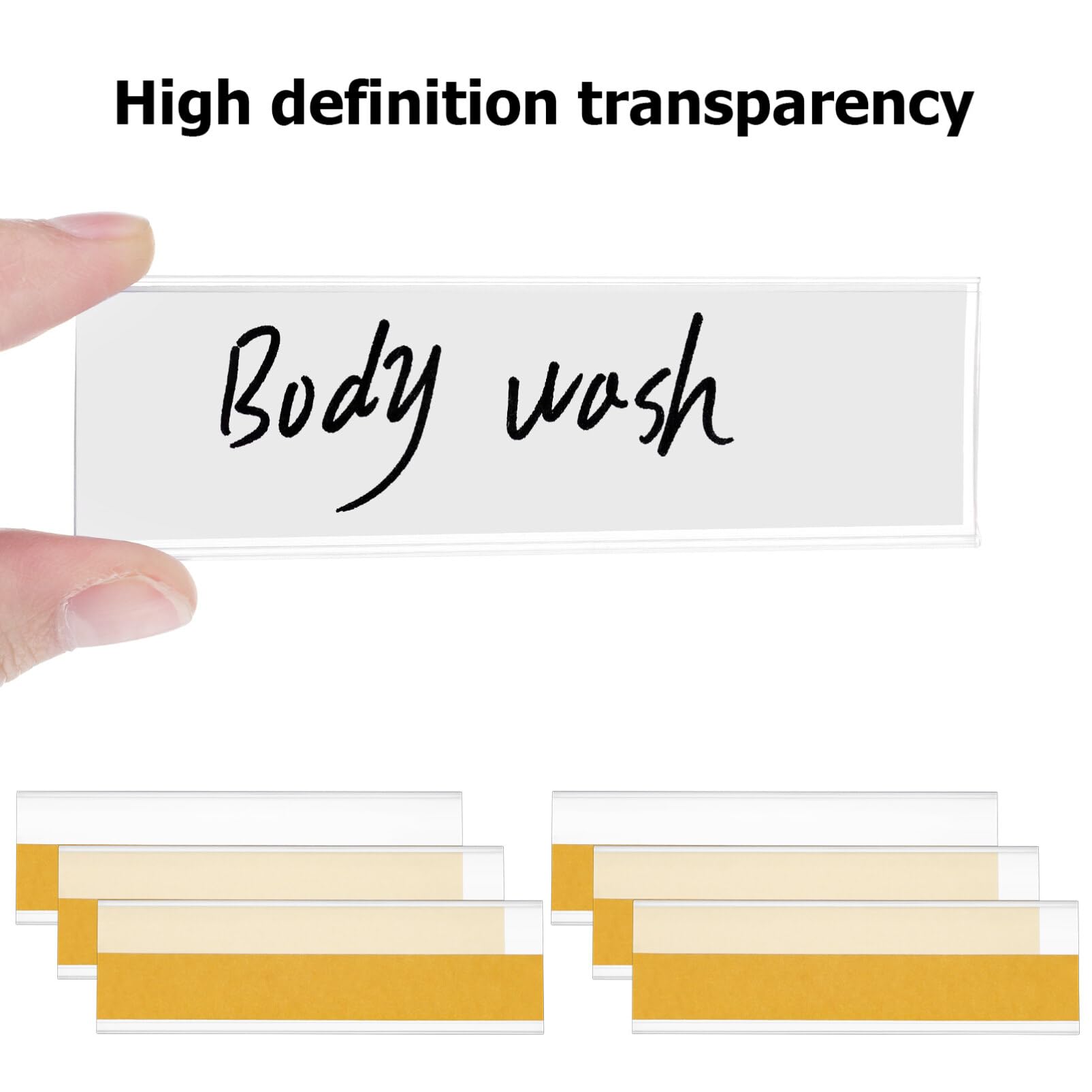 Housoutil 100 Pièces Porte-Étiquettes D'étagère Étiquettes Adhésives D'étagère Porte-Étiquettes En Plastique Transparent Avec Étiquettes D'étagère En Papier Blanc Pour Bacs De Rangement