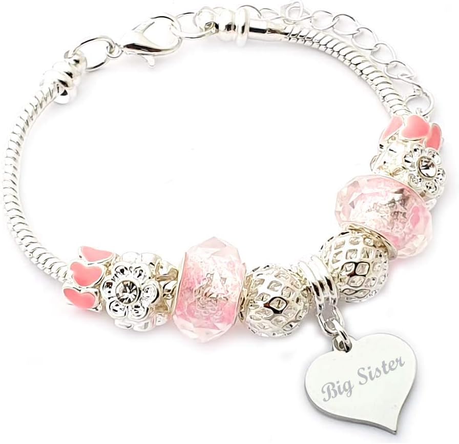 SanaBelle™ Big Sister Pink Personalised Engraved European Charm Bracelet