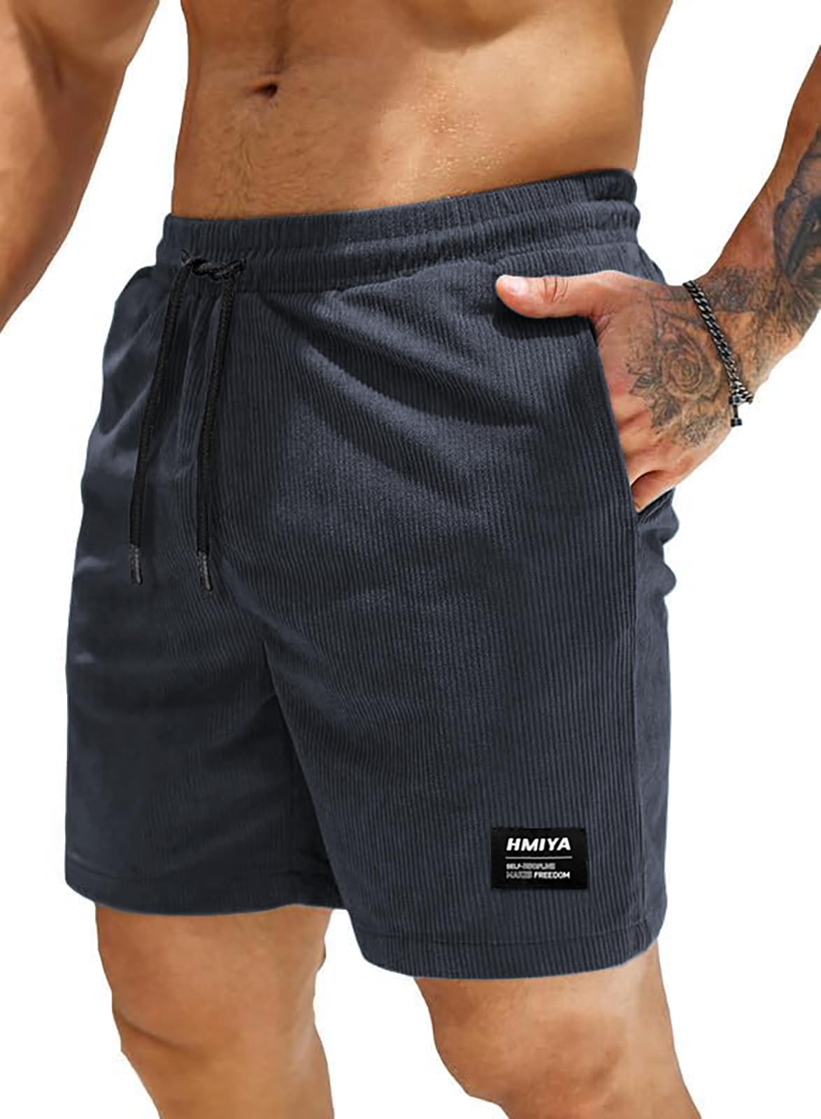 HMIYA Corduroy Shorts Herren Kurze Hosen Sommer Bermuda Freizeitshorts Baumwolle Elastische Taille mit Taschen
