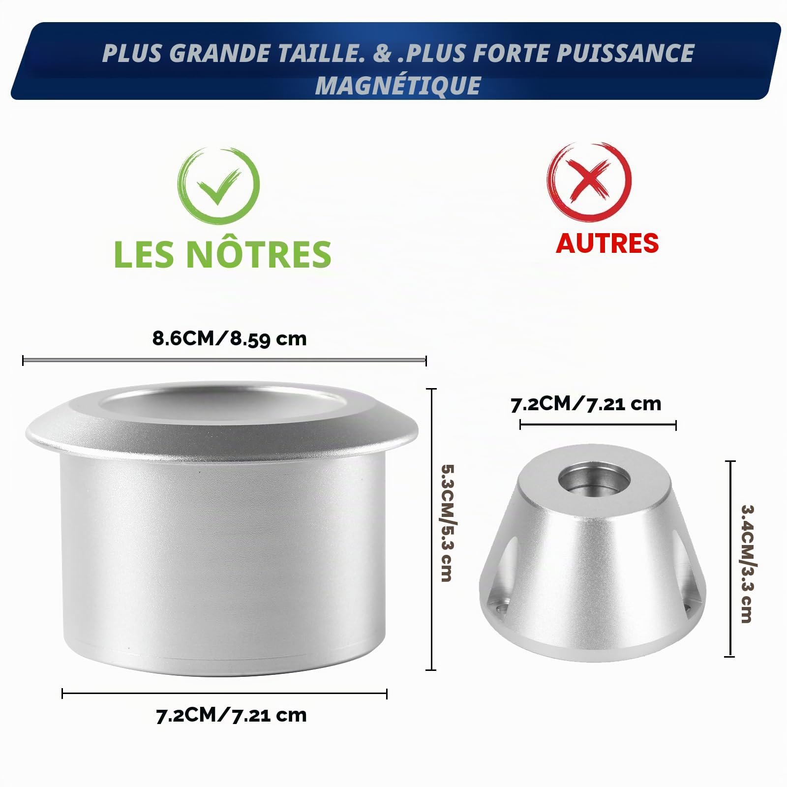 Aimant en terre rare super puissant, Aimant fort de 25000 Gs, Argent pour usage commercial, Le colis comprend un ensemble de vis de fixation
