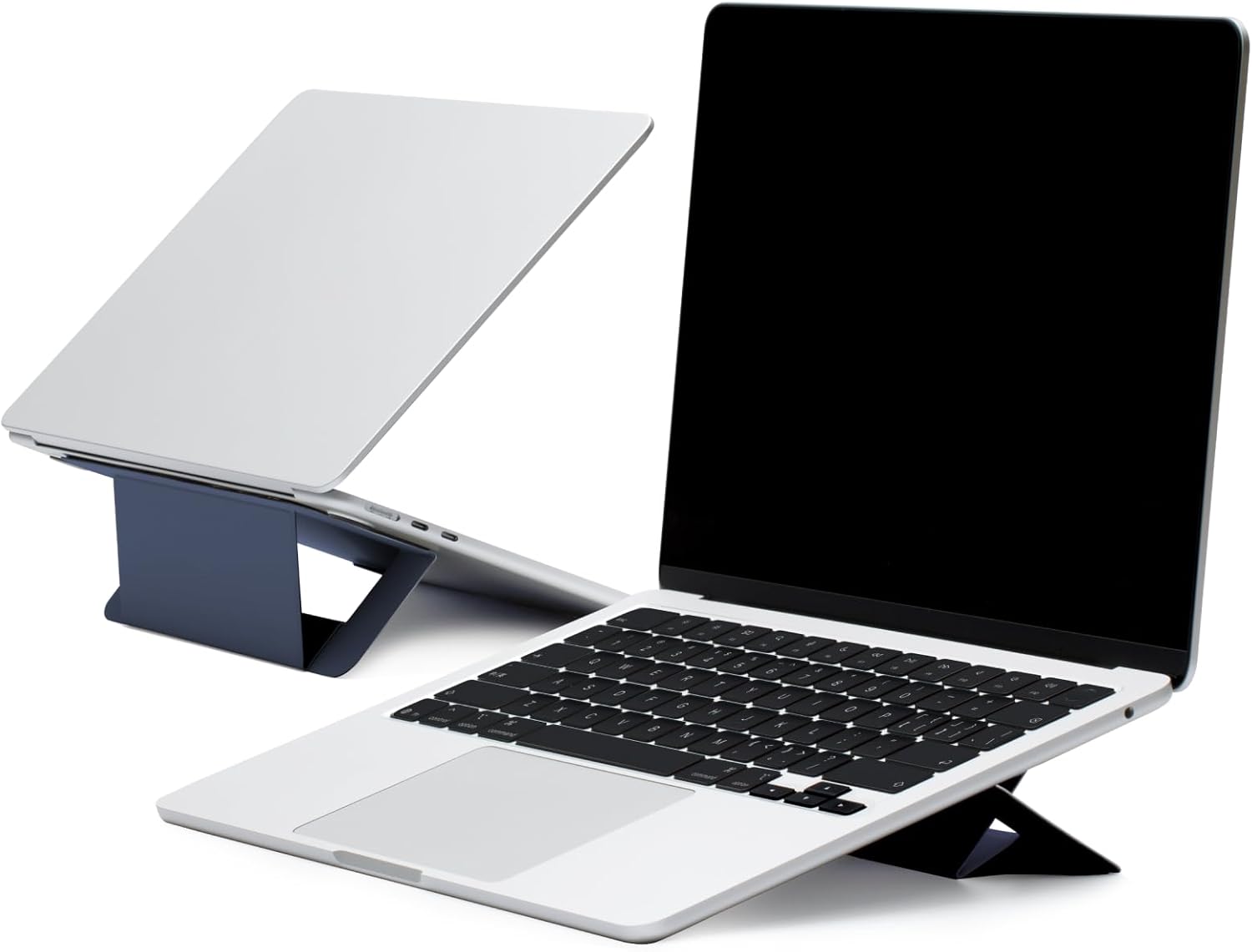 MOFT Laptop Stand for Desk, Adhesive Airflow Laptop Cooling Stand for Heat Dissipation with 2 Adjustable Viewing Angles, Foldable & Portable Computer Stand Compatible with Laptops 11"-16", Navy Blue