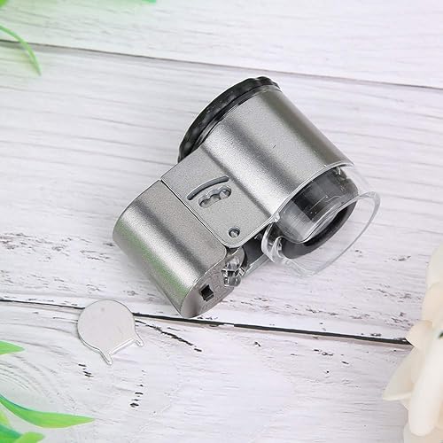 Miniatura 8 de Mini microscopio, 50X portátil subminiatura microscopio lupa mini microscopio de bolsillo con luz de detección de moneda LED para evaluación de joyas