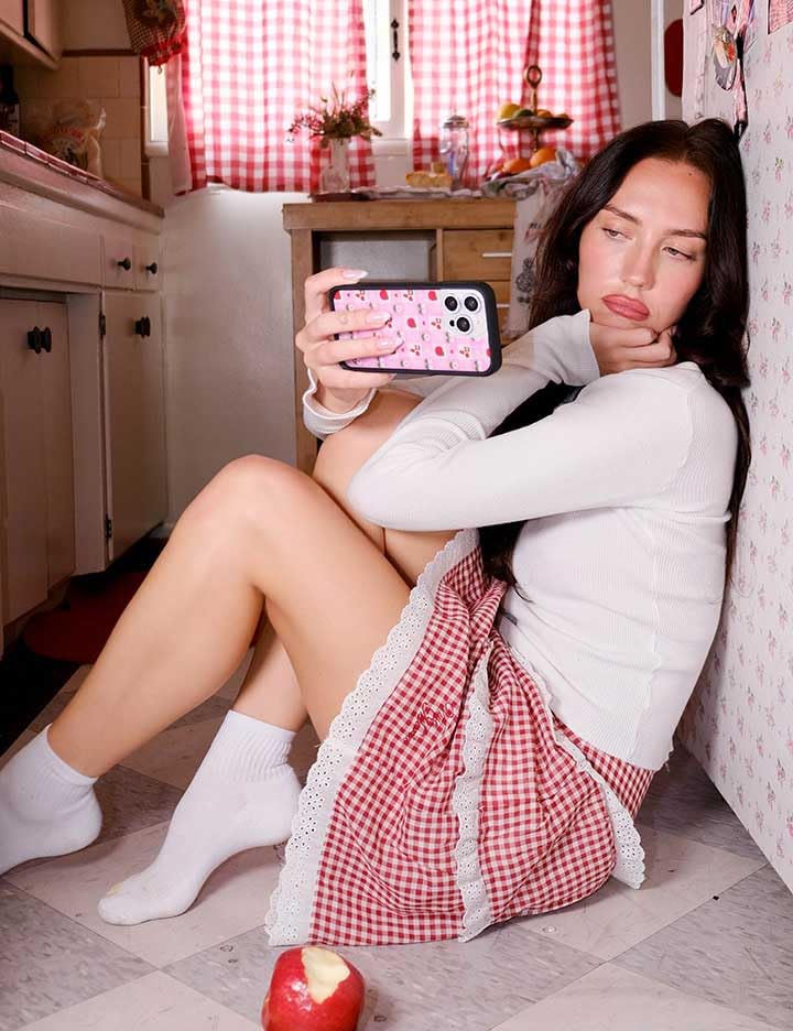 Image of Wildflower Cases - Compatible with iPhone 16 | Protective Black Bumper, 6.5ft Drop Test Certified Women Owned Small Business | Cherry Pink Fruit Floral Cute Trendy | Apple A Day