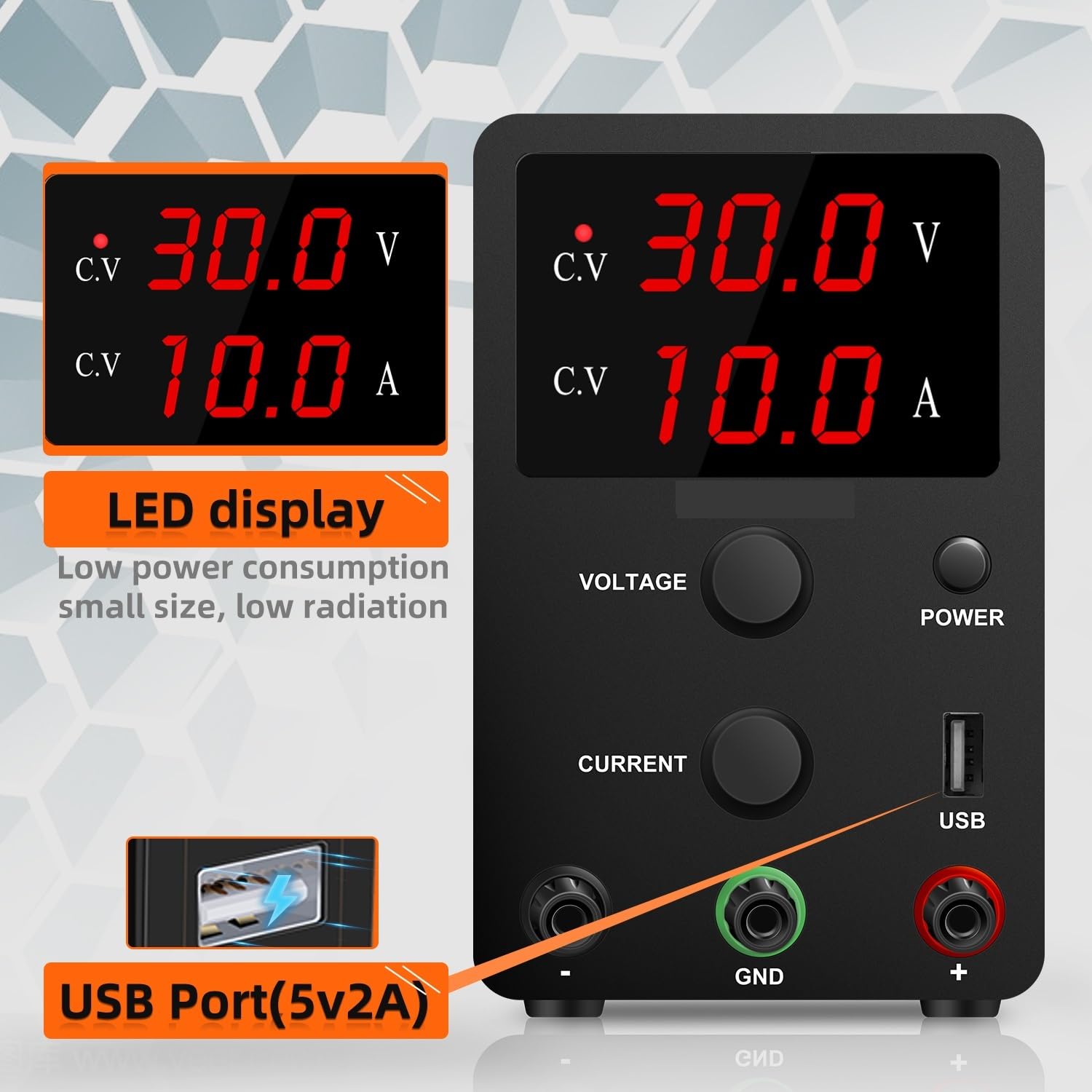 Zasilacz laboratoryjny DC o zmiennym napięciu z 3-cyfrowym wyświetlaczem LED Stabilizowany napięciem Regulowany 30 V 10 A Precyzyjny wyświetlacz(LCD 30V 10A White)