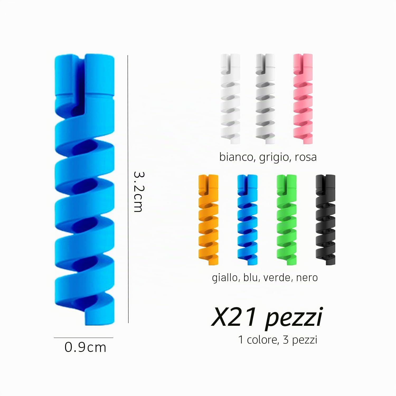 21 Protezioni per Cavi di Ricarica a Forma di U, Riutilizzabili per Cavi Dati (Multicolore)