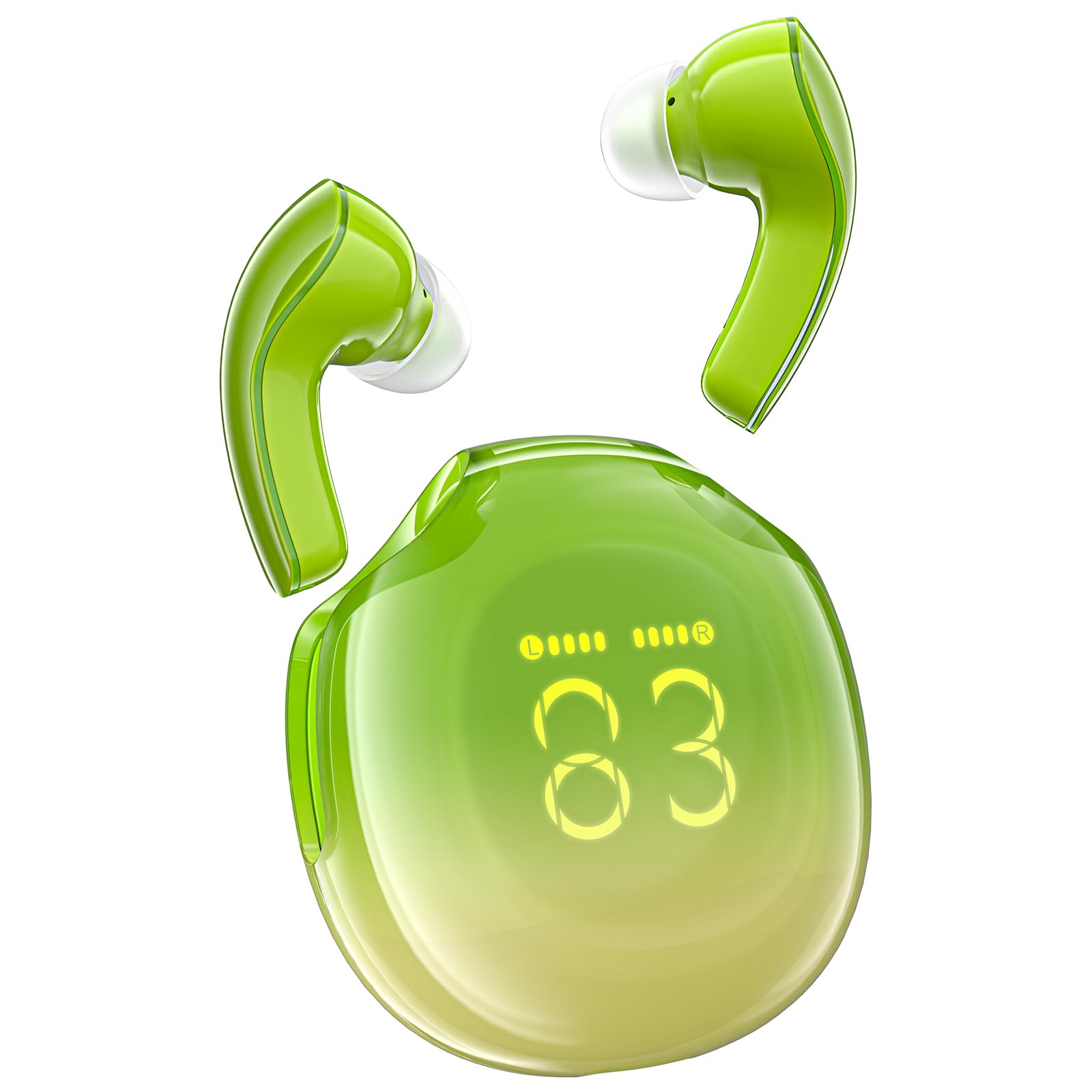 ACEFAST T9 Bluetooth Headphones, Night Light, In-Ear Headphones, Wireless Bluetooth 5.3 Headphones with 4 Mic, ENC Noise Cancelling Wireless Earbuds, 30H Deep Bass, Crystal LED Display, Avocado Green