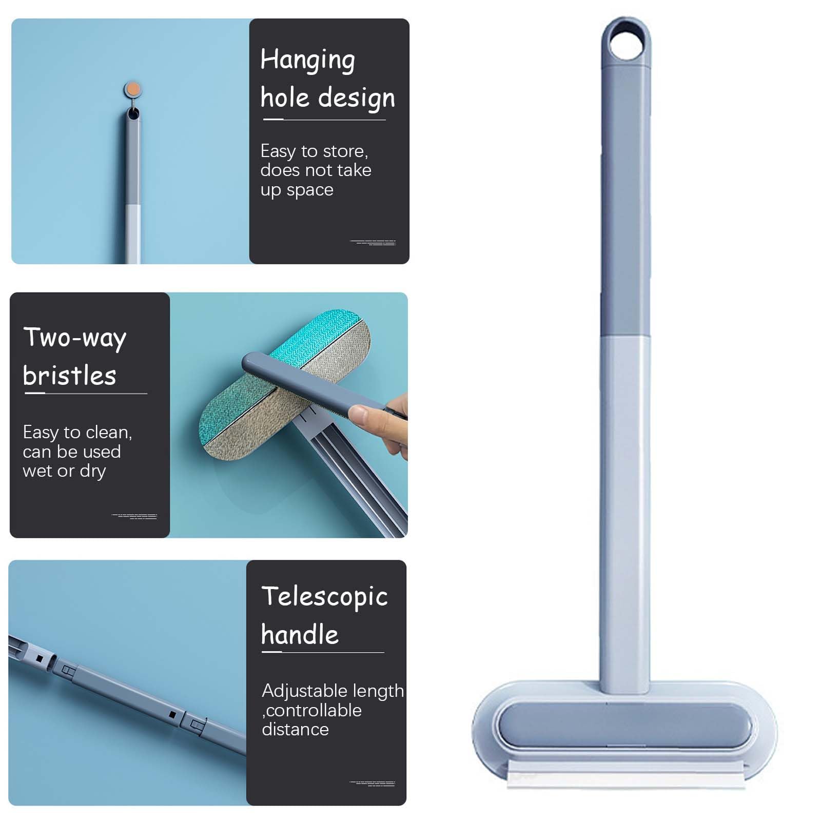 2 Pièces Brosse Anti Poils Animaux 4 en 1, Pet Hair Remover Livré avec 2 Crochets, Réutilisable Brosse Tapis, Brosse Vetement Anti Poils pour Canapé,Tapis, Vêtements, Literie (Bleu)