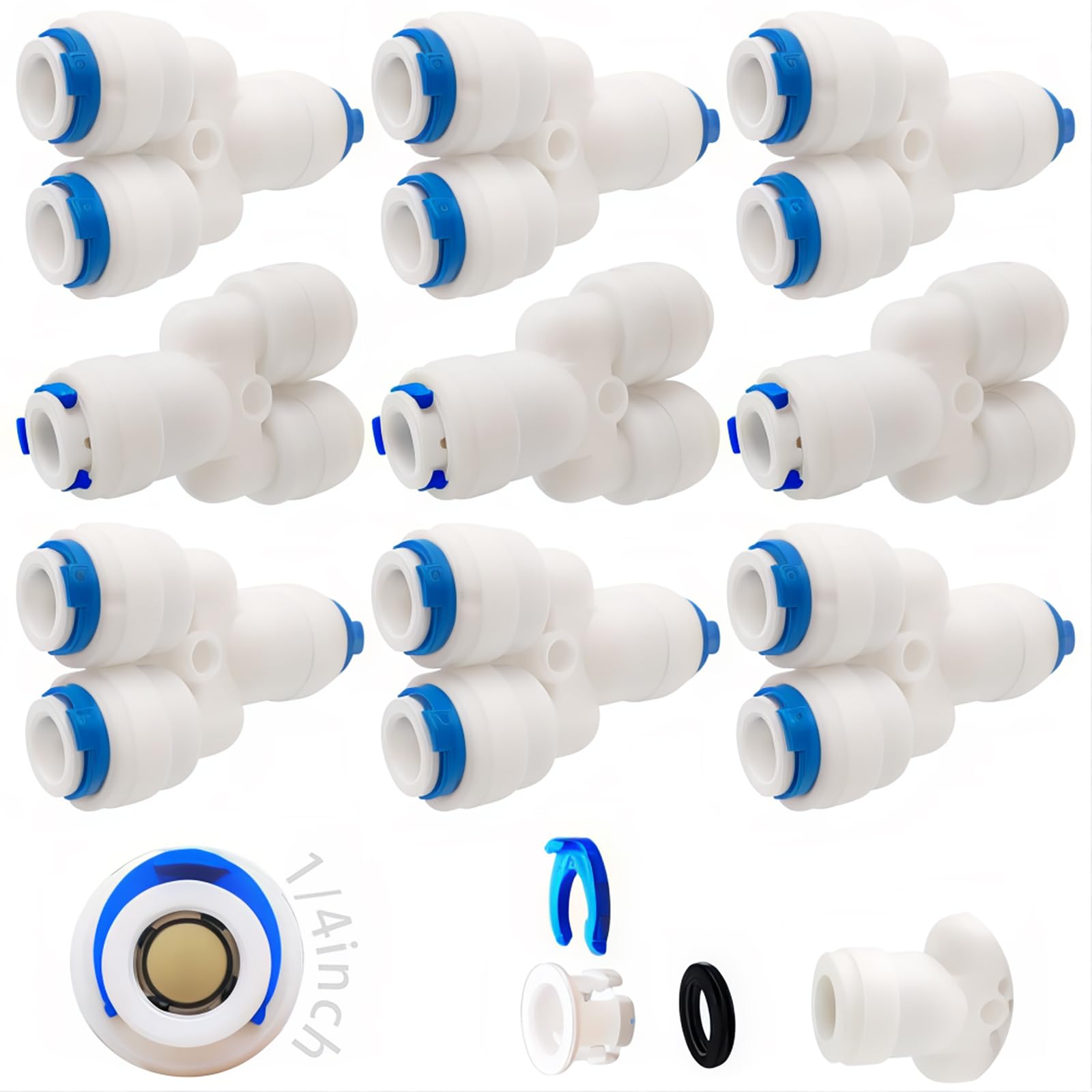 Cesfonjer Set 5 1 To 2 1/4-Inch Reverse Osmosis Tubing Connector | Fridge Filter Plumbing Kit | 1/4" To 1/4" Pushfit Fittings | Ro Water Filter Fitting | For Water Filter Dispensers(9 Pcs)