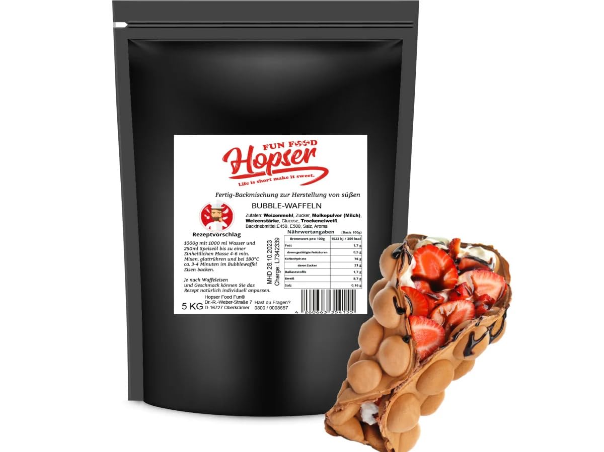 Premium Bubble Waffelteig Backmischung Egg Nugg 5 Kg wiederverschließbar für ca 120 Waffeln