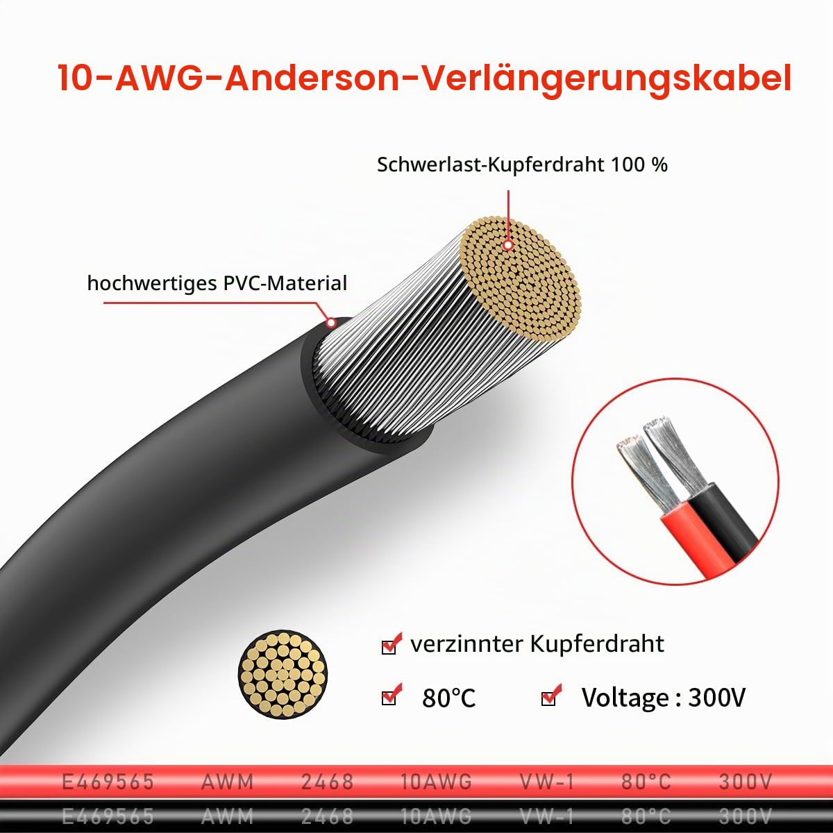 ELFCULB 10AWG Verlängerungskabel kompatibel mit Anderson 45A, 10,66m