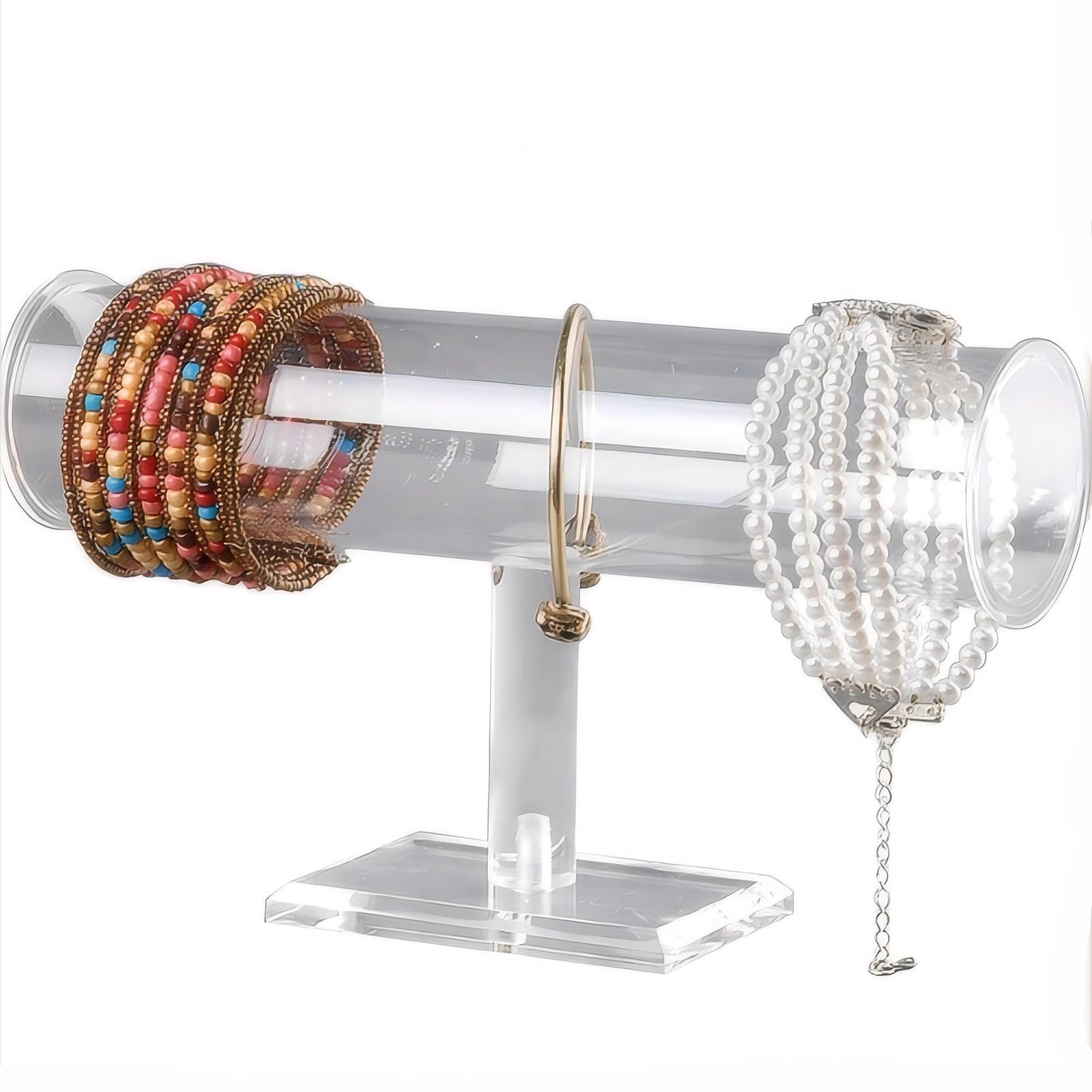 DAMJTLM Acrylic Bracelet Holder, Bracelet Display Stand, Jewelry Organizer Displays for Bangles, Necklaces, Scrunchies Hair Ties and Watch (Clear)