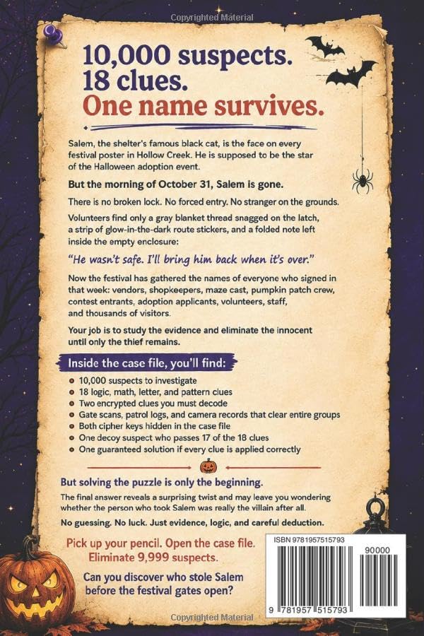 Who Stole Salem?: An Interactive Detective Mystery Puzzle for Kids with 10,000 Suspects, 18 Clues, Secret Codes, and One Answer Hidden in Plain Sight (Fun Detective Puzzles For Kids and Family) image 3