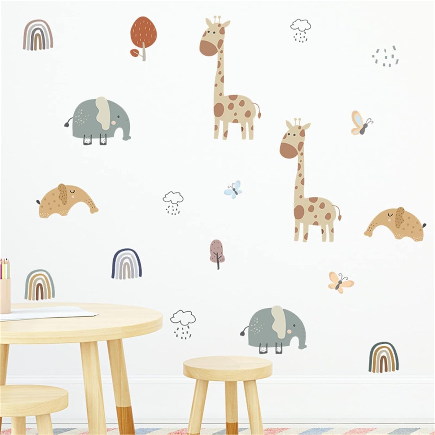 Set de 19 Pegatinas Infantiles de Vinilo Adhesivo - Animales y Mariposas Decorativas - Decoracion habitacion infantil - Decoracion Habitacion Bebe - Vinilo Adhesivo Pared