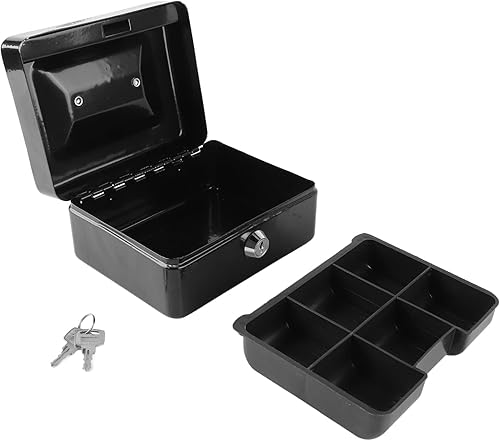 Miniatura 2 de Pyhodi Caja de dinero con cerradura de dos llaves, caja fuerte de metal pequeña con bandeja de dinero, organizador de dinero seguro para dinero en