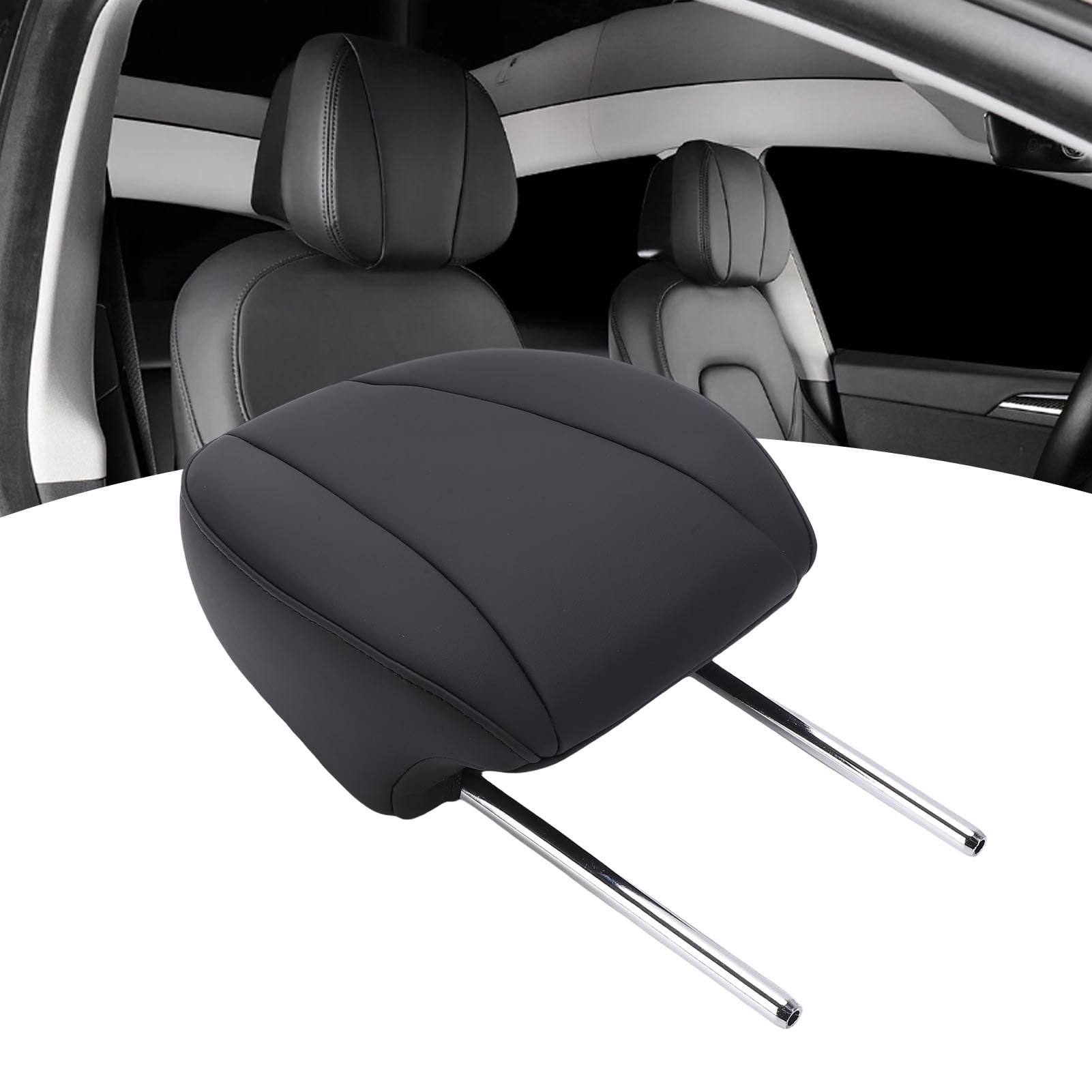 Appui-tête de Siège de Voiture en Mousse à Mémoire de Forme, Support de Cou Confortable pour Les Longs Voyages, Remplacement en Cuir PU Noir
