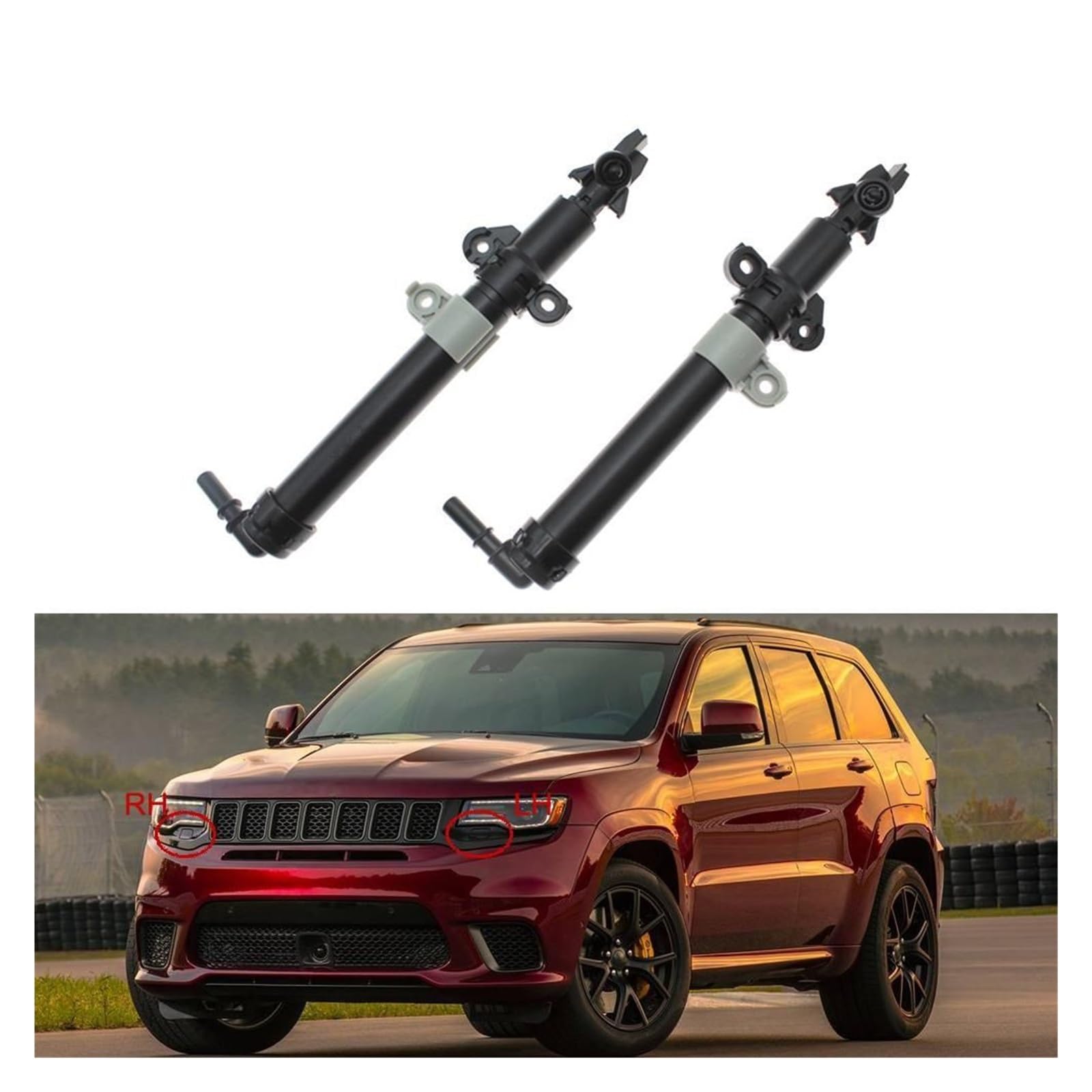 Boquilla lavaparabrisas delantero, Compatible for Jeep, Grand Cherokee 2016-2021 68349873AB 68349872AB Bomba pulverizadora de limpieza de faros Limpiador de faros en spray(Set)