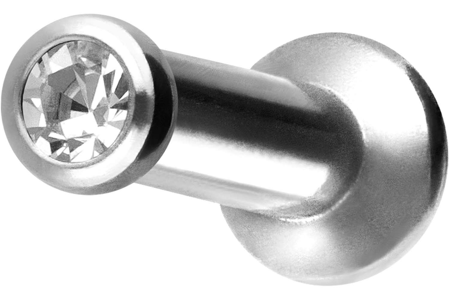Piercing Labret En Acier Chirurgical 316L - Disque Plat Avec Cristal, Filetage Intérieur - Tige 5 Mm, Pour Lèvre, Nez, Oreille