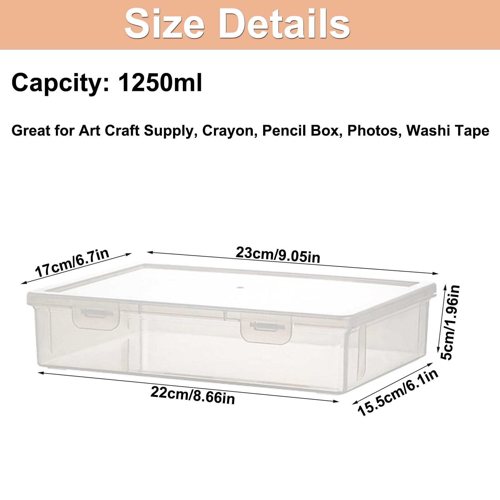 2 Pack Plastic Storage Container with Latching Lid, Large Pencil Box Clear Plastic Storage Box Multipurpose Craft Organizer and Storage Box for Pencil Photo Art Craft Supply (2)