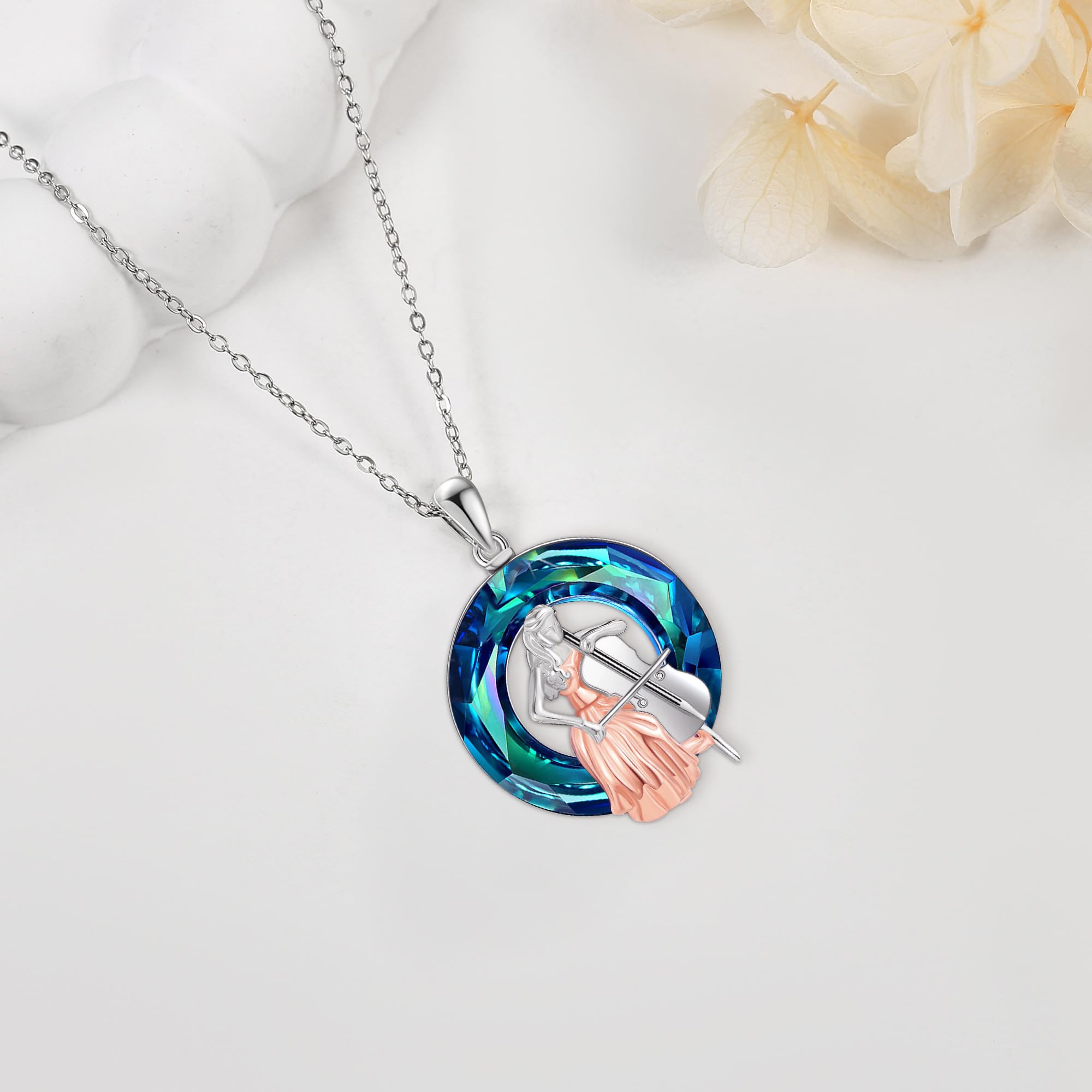 Collar musical de plata de ley con colgante de violonchelo de cristal, joyería musical, regalo para mujer