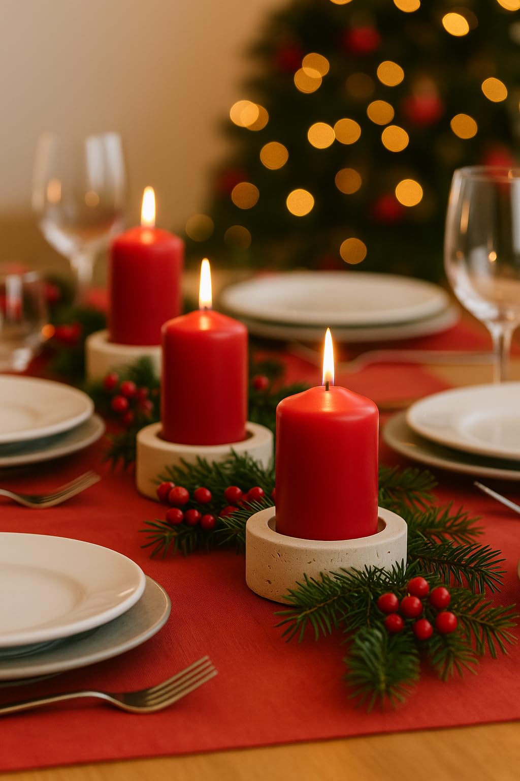 Teelichthalter aus Travertin Ø 9 cm – Edler Kerzenhalter aus Naturstein für Tealights | Stilvolle Tischdeko & Weihnachtsdekoration – Handgefertigt in Italien – Kalu Creations