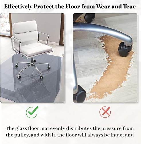 Miniatura 5 de Tapete de vidrio templado para silla de oficina, 36 x 46 pulgadas, resistente y resistente, para suelo alfombrado o duro, con 4 almohadillas