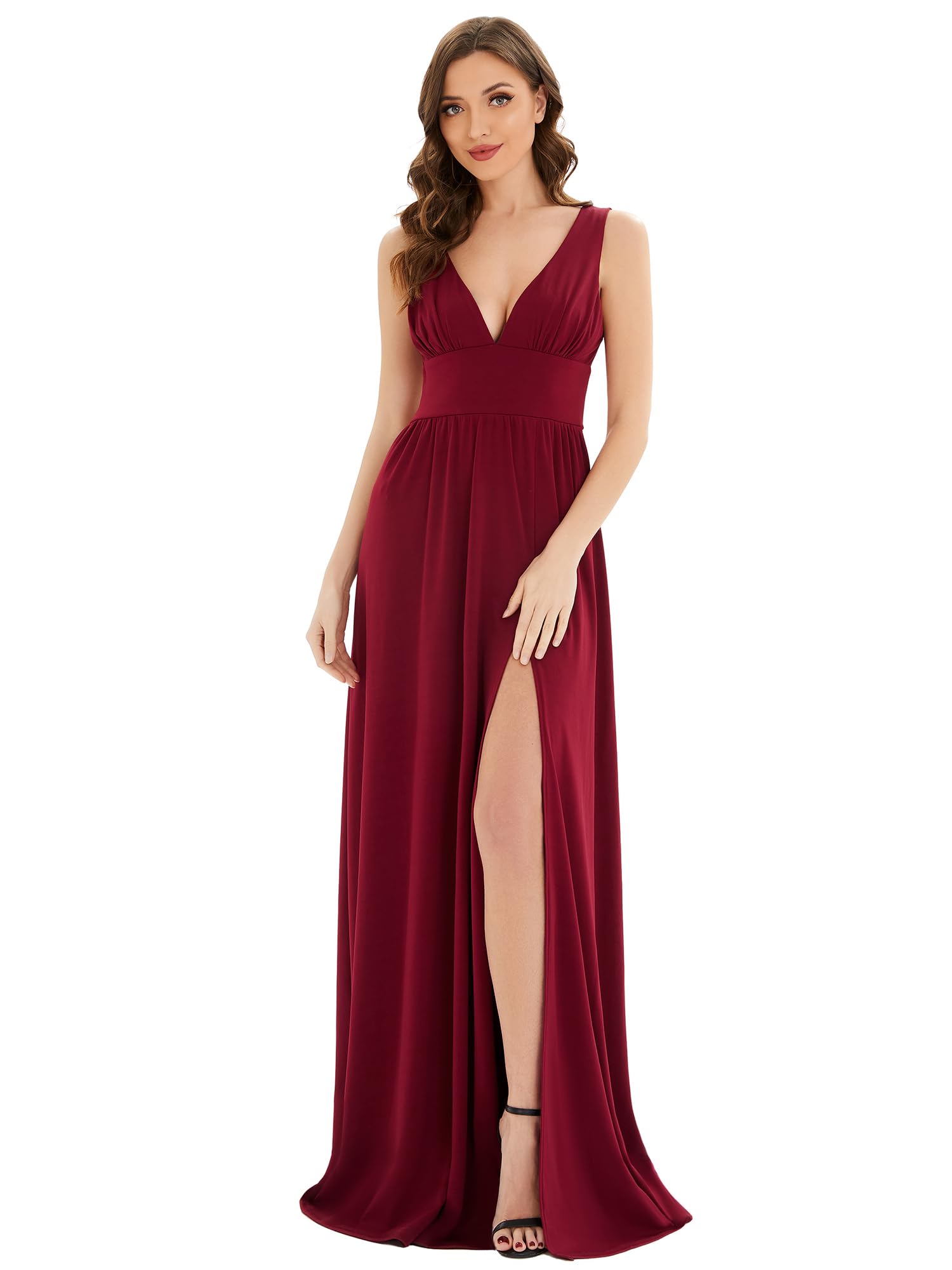 Ever-Pretty Vestido de dama de honor para mujer, cuello en V profundo, sin mangas, abertura lateral, longitud hasta el suelo, vestido de invitada de boda 0168B