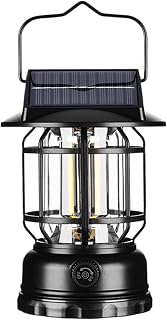Linterna de camping, lámpara de energía solar, impermeable, recargable, portátil, COB para exteriores, jardín, decoración de patio, 4.65 x 6.65 pulgadas, 450 g, negro, aleación de aluminio ABS