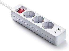 FAMATEL – Ecosockets Power Strip 3 Outlets with USB and USB C Ports | Plugs with Power Switch | Compatible with Mobile Phones I 1.5 Meters | Up to 3680W | Child Protection | White