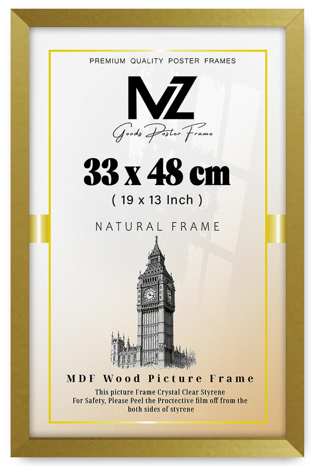 Mz Goods Gold | Luxury Medium Flat Style (33 X 48 Cm) Engineered Wood Frames -Ideal For Modern Home Décor 19 X 13 Inch [ ]
