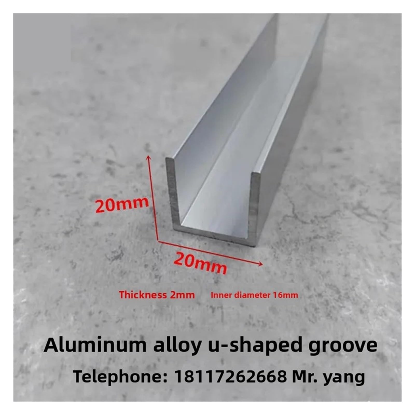 Perfil en U de Canal Aluminio, Perfil óxido Forma 20x20x2 mm con diámetro Interior 16 for Bricolaje y Enmarcado