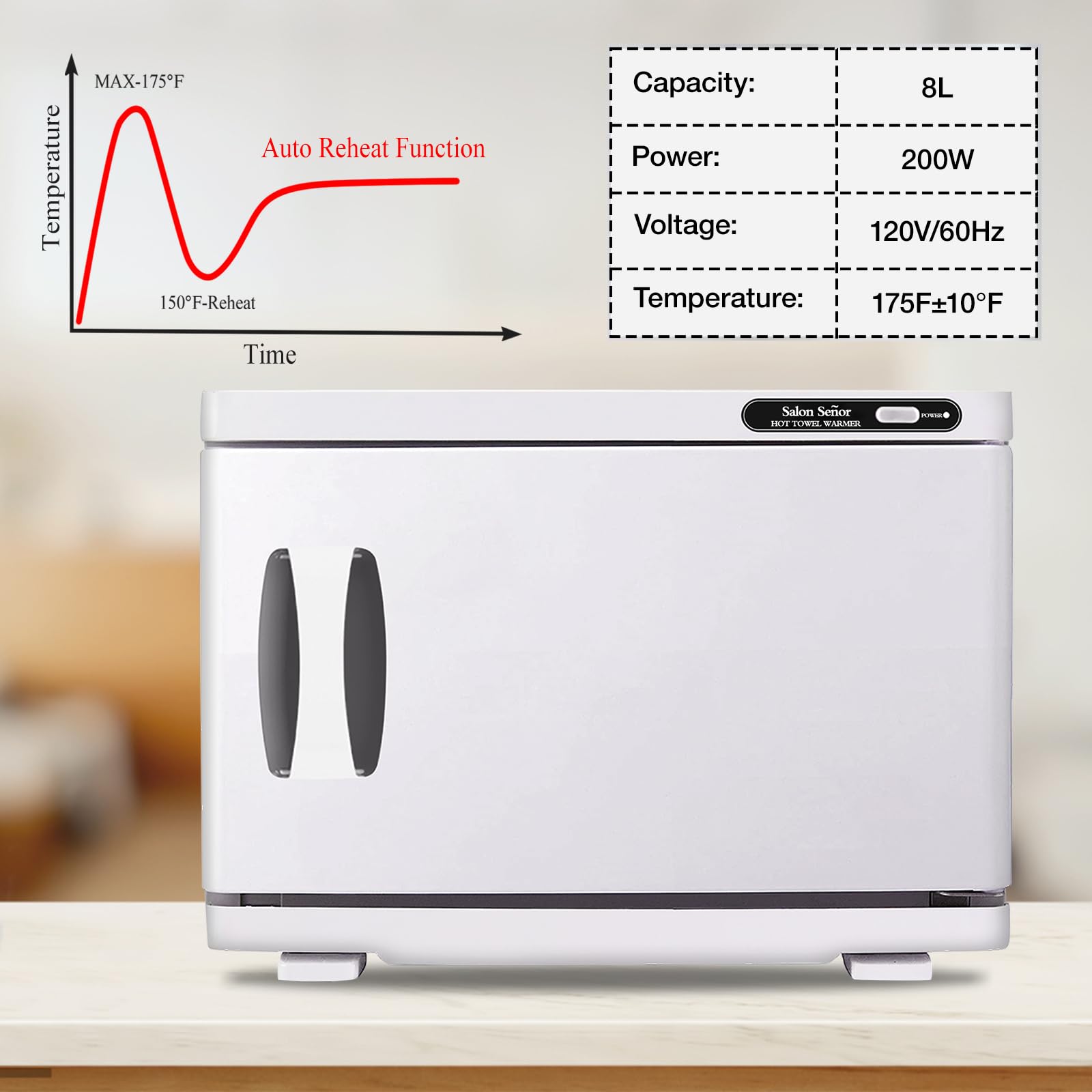 Salon Señor Hot Towel Warmer Cabinet 8L Towel Caddy for use in Facial Spas Salons and Home Use with Essential Oil Spot White