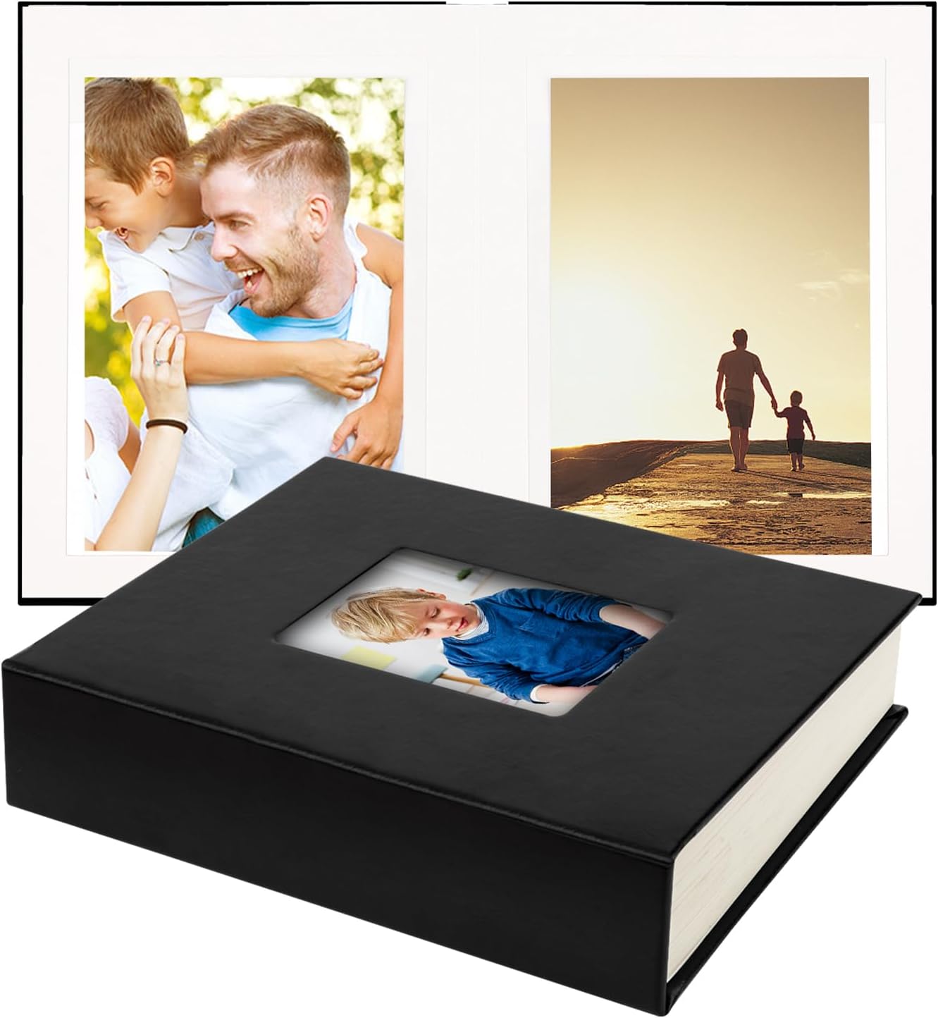 Aevdor Premium Small Photo Album 4x6 Holds 32 Photos, Leather Cover Handmade Paper Photo Album with Writing Space, Ideal for Wedding Albums, Baby Photo Albums and Family Anniversary (Black)